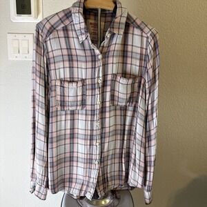Mossimo Women's Boyfriend Fit Flannel Shirt Pink Flannel Size L